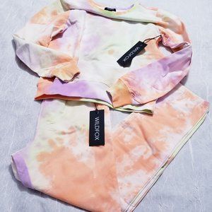 Wildfox Sherbet Wash Tie Dye Set Crewneck Sweatshirt Joggers